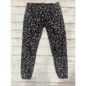 Calvin Klein Womens Performance Ankle Leggings Animal Print Ruched Black Large
